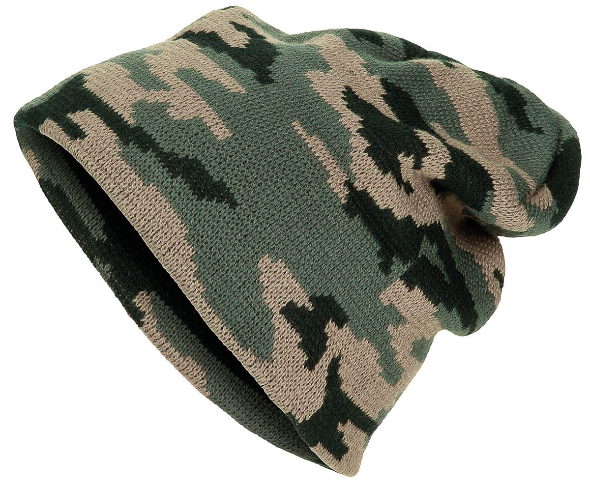 Strikket hue, "beanie", skov, fint strikket