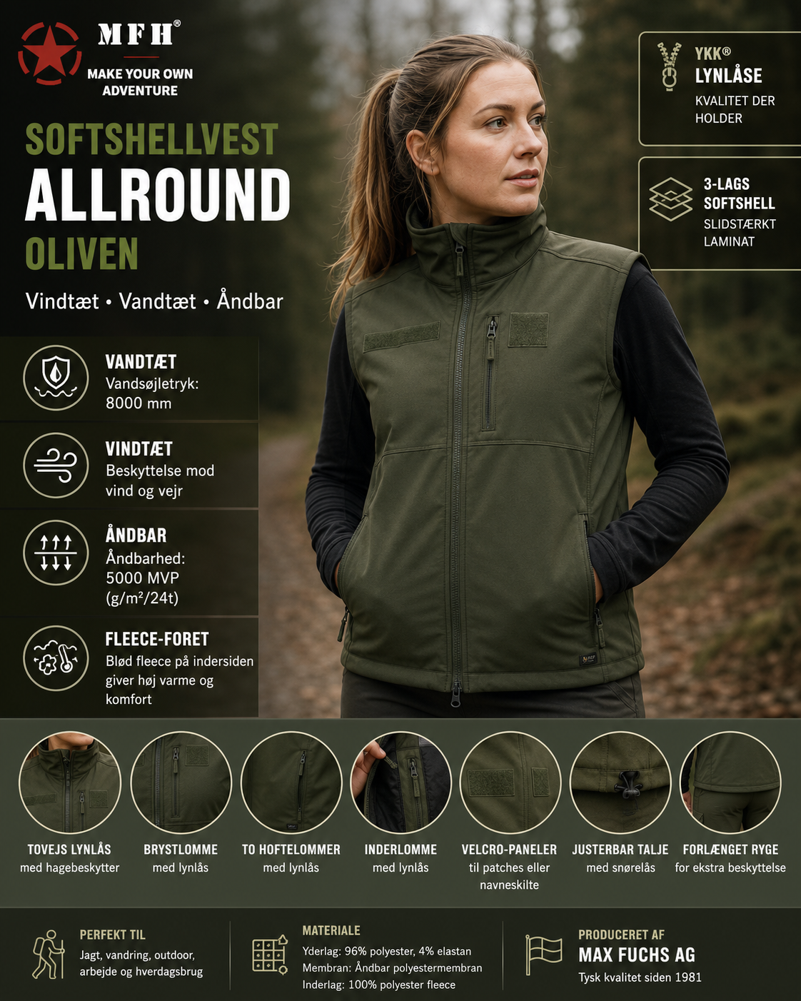 Softshellvest, "Allround", oliven