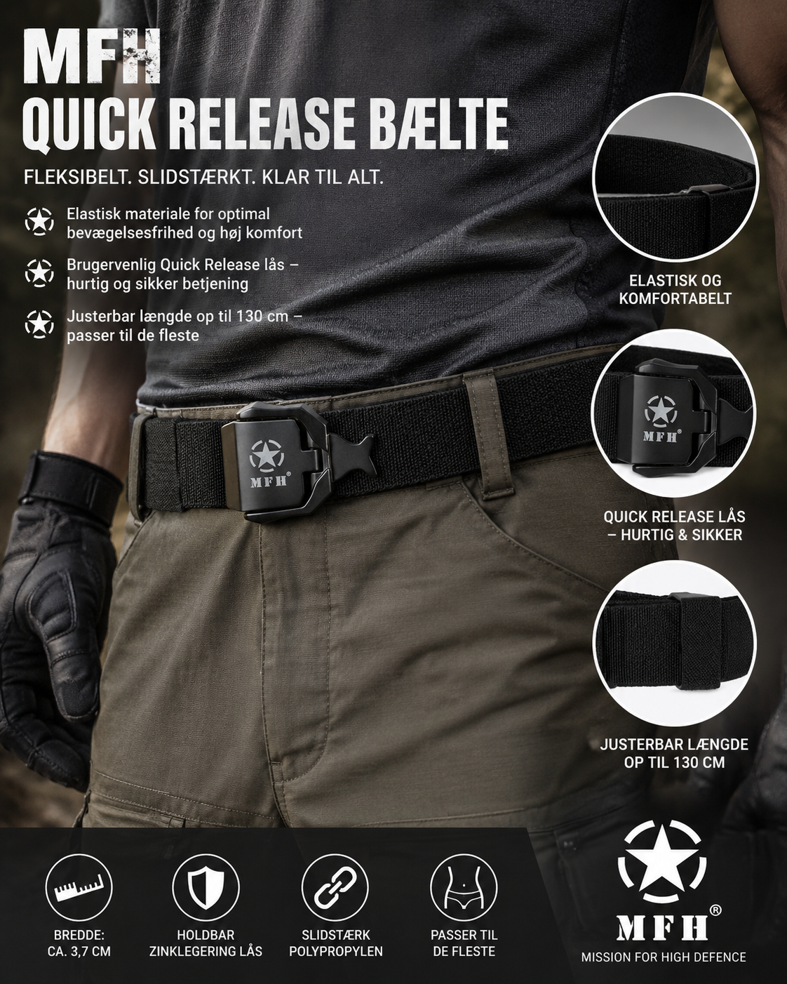 MFH Quick Release bælte i sort
