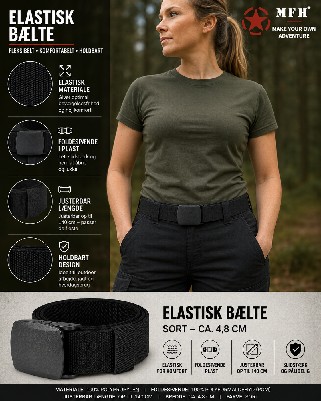 Bælte - elastik, sort