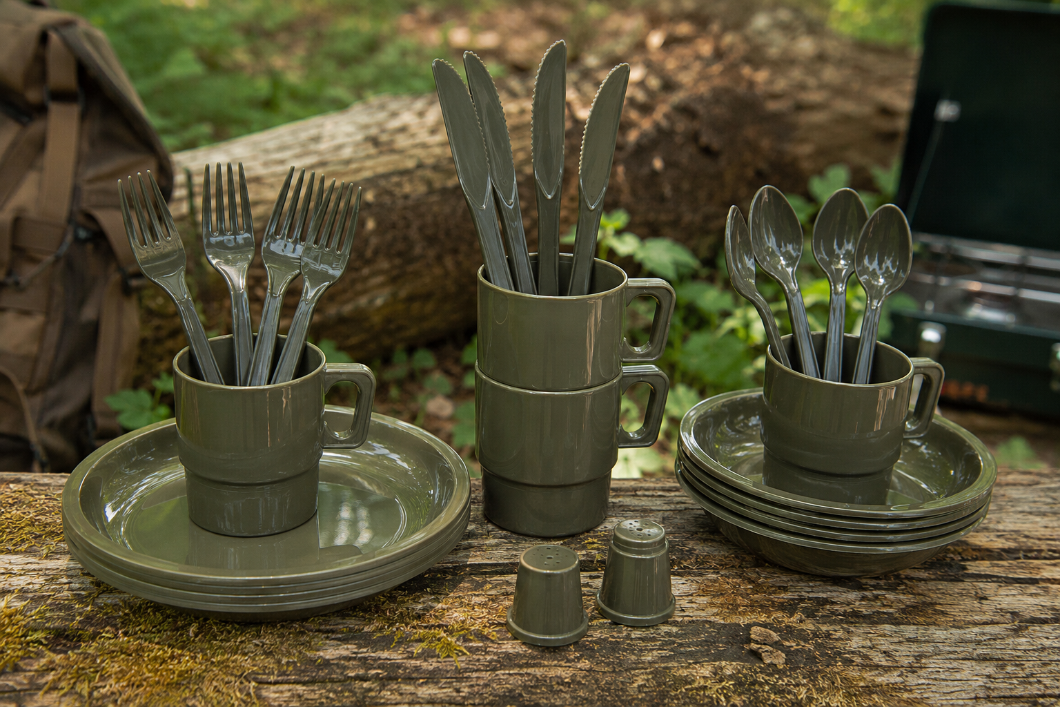 Camping plastik service, 26 dele, olivengrøn