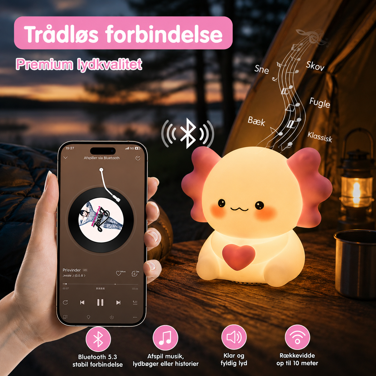 Axolotl hyggelampe med Bluetooth