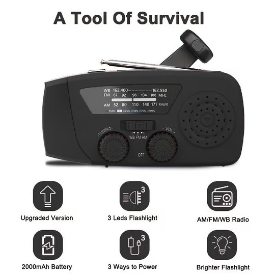 Nødradio med Håndsving, Solcelle Sort