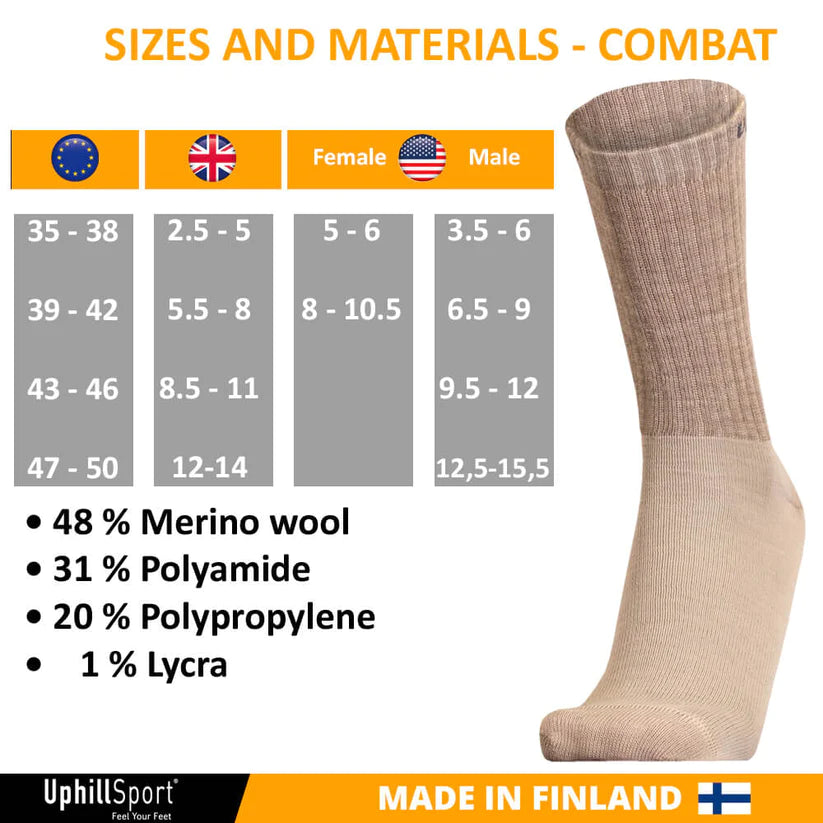 UphillSport COMBAT Taktisk Sok med Merino. 3-Lag´s Duratech, (L4)