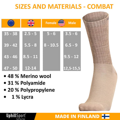 UphillSport COMBAT Taktisk Sok med Merino. 3-Lag´s Duratech, (L4)