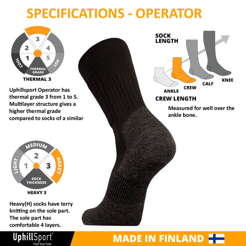 UphillSport OPERATOR Taktisk, M/Bambus & Merino Uld. 4-Lags (H3)